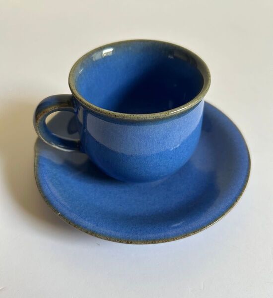 佐賀県 伊万里焼 杏土窯 コーヒーカップ ソーサー 一客 ブルー色 美品