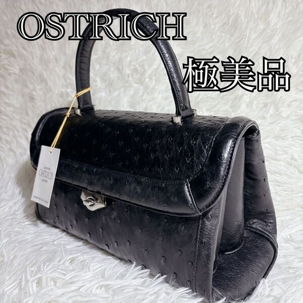 未使用級 極美品 OSTRICH ハンドバッグ フォーマル 黒 本革 レザー エキゾチック 結婚式