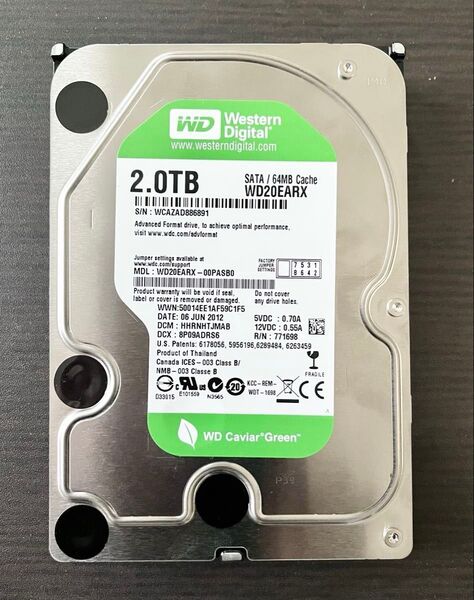 【Western Digital】WD Green WD20EARX/2TB
