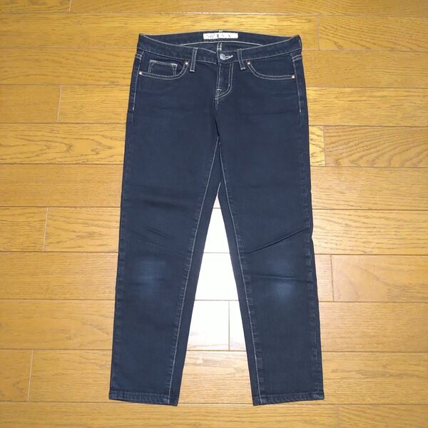 ユニクロ デニム クロップドパンツ ジーンズ 濃いブルー インディゴブルー S〜M ウエスト61cm スキニーフィット