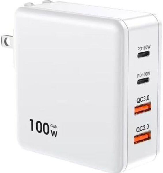【新品】USB-C 100W PD急速充電器 4ポート GaN搭載 プラグ式