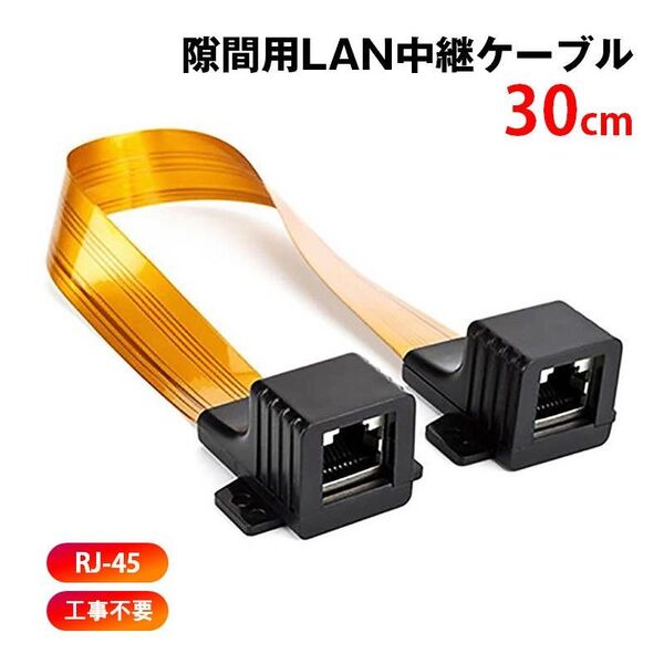 隙間用 LANケーブル 30cm 中継 延長 フラットケーブル RJ45 配線 工事不要 CAT5対応 100BASE-TX 高速