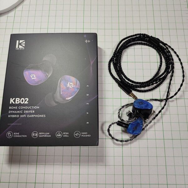 KBEAR KB02 ブルー ベリリウムメッキ1DD+骨伝導ドライバー 有線イヤホン