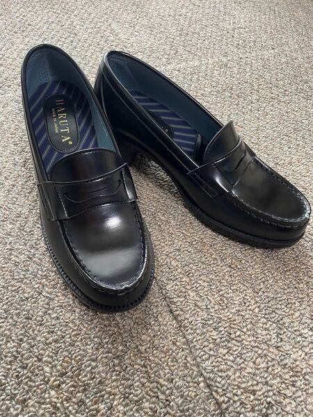 新品 ハルタ ヒールアップローファー 学生靴 通学 3E 幅広 シューズ 黒