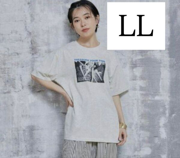 【新品未使用】発泡ロゴ×フォトプリントTシャツ(megumi)サイズ LL