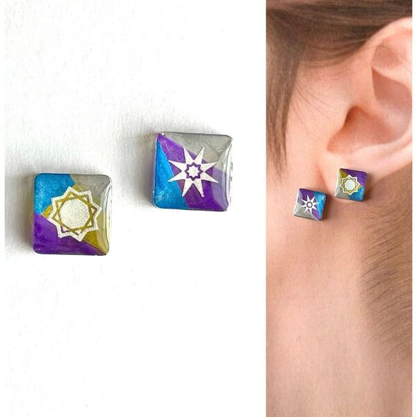 No.237ハンドメイドピアス イヤリング レジン グリッター 青 紫 シルバー