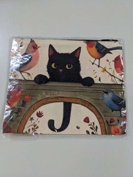 【未開封品】黒猫と鳥のポーチ