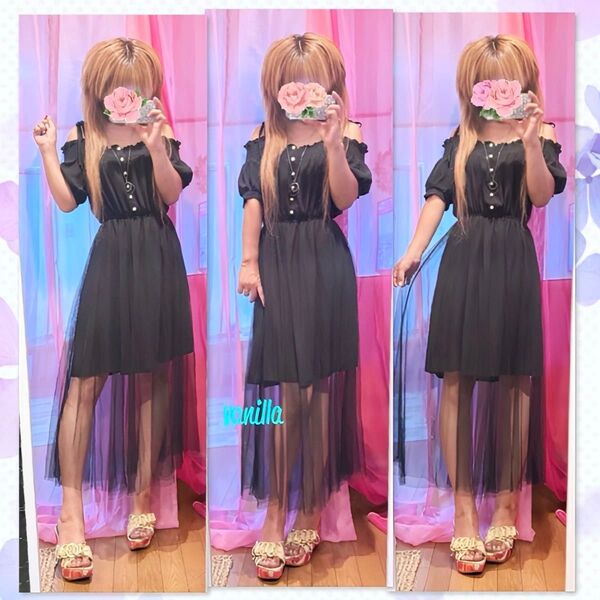 【GRL】チュールドッキング オフショルワンピース あざと可愛い 綺麗目ギャル