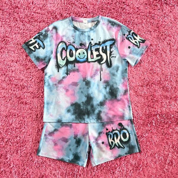 130cm【SHEIN KIDS】カラフル タイダイ柄 セットアップ 上下セット