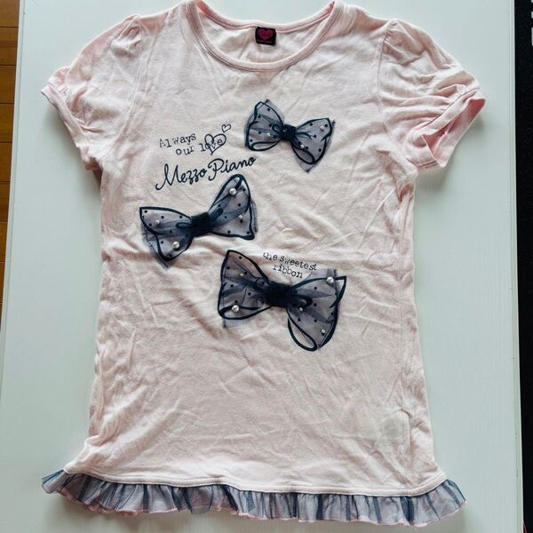 【美品】Mezzo Piano メゾピアノリボン付き Tシャツ ピンク140cm