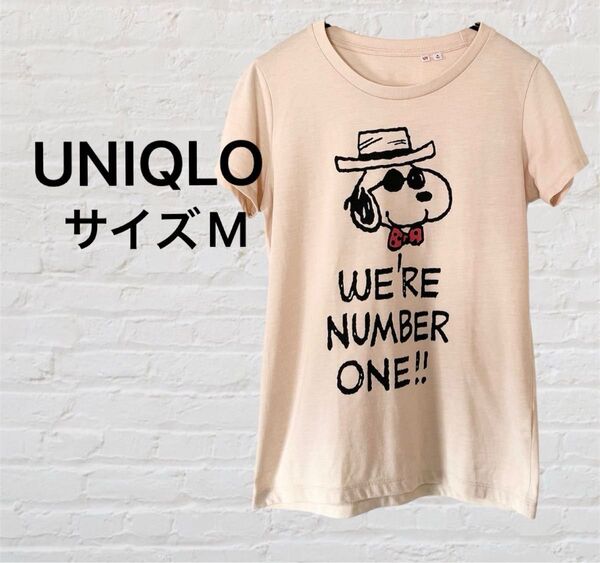 ユニクロ UNIQLO 半袖Tシャツ Tシャツ 半袖 スヌーピー SNOOPY ベージュ サイズM プリント トップス