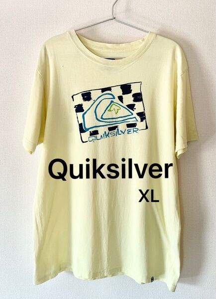 クイックシルバー Quiksilver メンズ Tシャツ 半袖Tシャツ クルーネック XL イエロー コットン プリントTシャツ