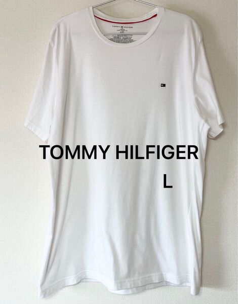トミーヒルフィガー TOMMY HILFIGER 半袖Tシャツ メンズ ホワイト サイズL 白 クルーネック ワンポイント