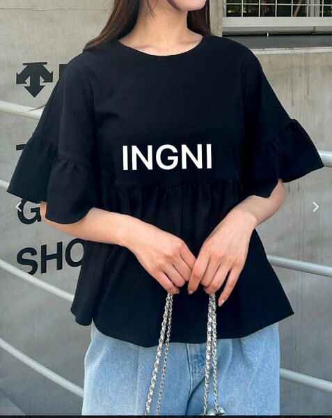 イング INGNI 切替ペプラムTシャツ ブラック 5分袖 サイズM