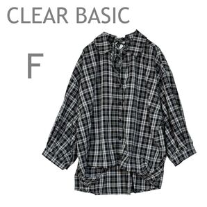 CLEAR BASIC/クリアベーシック チェックシャツ トップス バックリボン ボリューム 7分袖 F