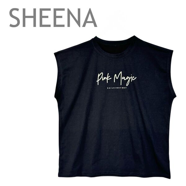 SHEENA/シーナ ロゴプリントフレンチスリーブTシャツ トップス 半袖 ノースリーブ