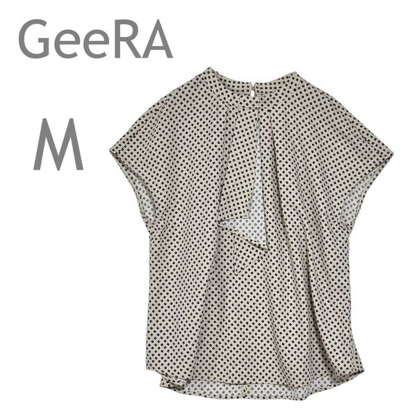 GeeRA/ジーラ ボウタイ風デザインブラウス トップス 総柄 クラシカル プルオーバー M