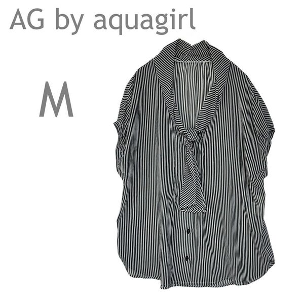 AG by aquagirl/エージーバイアクアガール/ワールド シアーブラウス トップス 半袖 ストライプ M