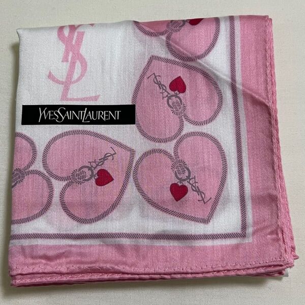 ☆Yves saint Laurent ☆イヴ・サンローラン☆ 新品 プリントハンカチ ハート&ロゴマーク柄