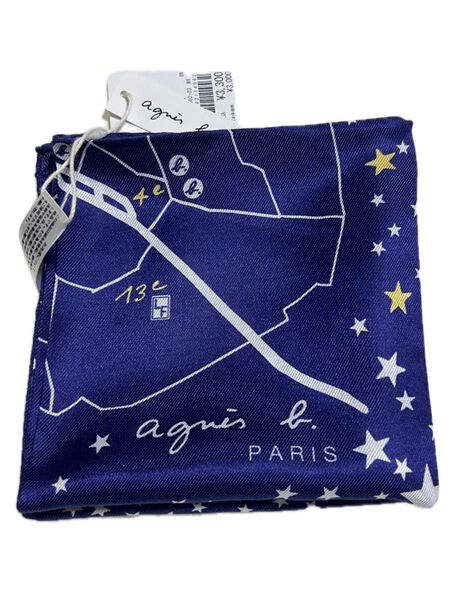 ☆agnes b.☆アニエスベー☆ 新品 シルクコットン 大判ハンカチ スカーフ 約57cm四方 星柄 PARIS 定価3300円