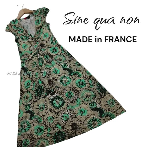 シネカノン フランス製 フレンチスリーブワンピース フローラル柄 Aライン 花柄 半袖 総柄