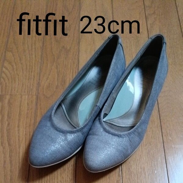 fitfitレディース パンプス ポインテッドトゥ水色ラメ入り23cm