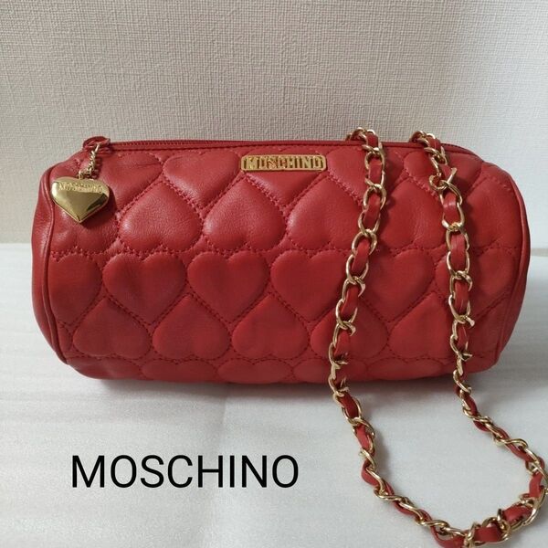MOSCHINOモスキーノ チェーンショルダーバッグ レッド ハートキルティング