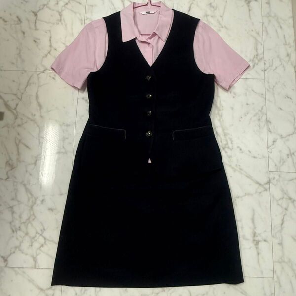 値下げ!美品★BONOFFICE事務服9号ベスト&スカート&シャツ3点セット