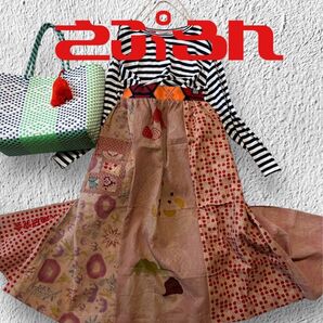 1105 エプロン かき氷 手ぬぐい リメイク handmade 柿渋染 手拭い 手ぬぐいリメイク 着物リメイク 古布リメイク