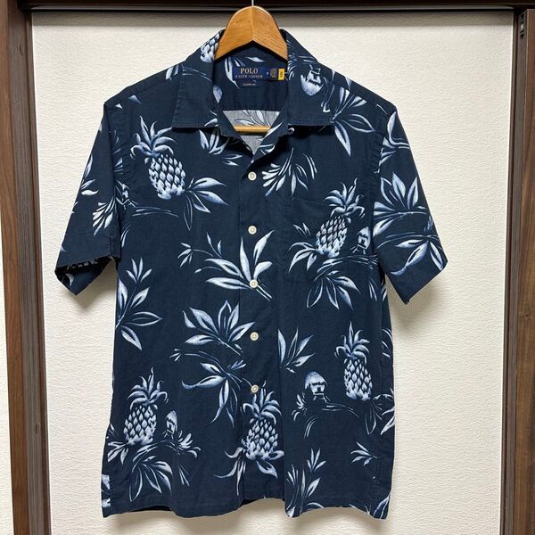 【国内品】Polo Ralph Lauren アロハシャツ 開襟 ネイビー M ポロラルフローレン オープンカラー ハワイ 半袖