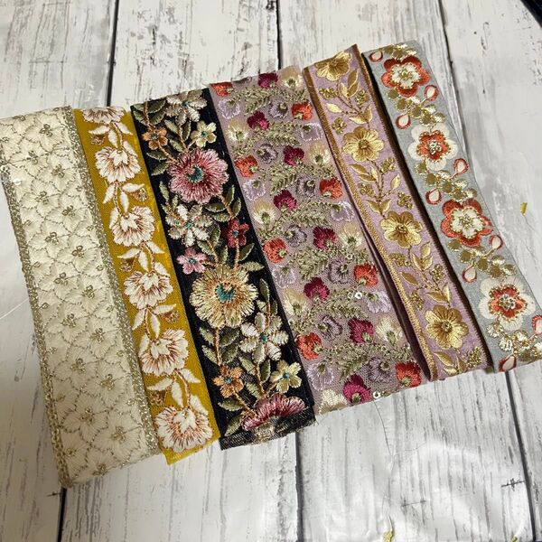 15.インド刺繍リボン 50cm6本アソート