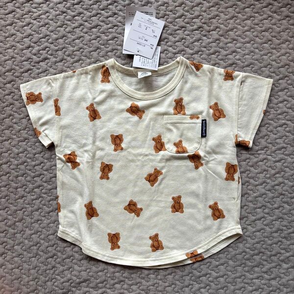 【110cm】新品 バースデイ テディベア くま 半袖Tシャツ クリーム ポケット付き 男の子 女の子 キッズ 子供服