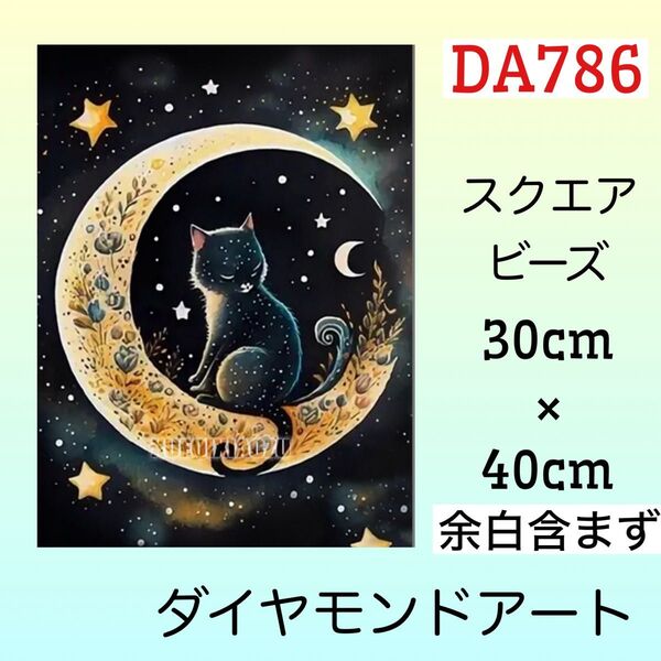 DA786☆ダイヤモンドアートキット☆三日月と猫