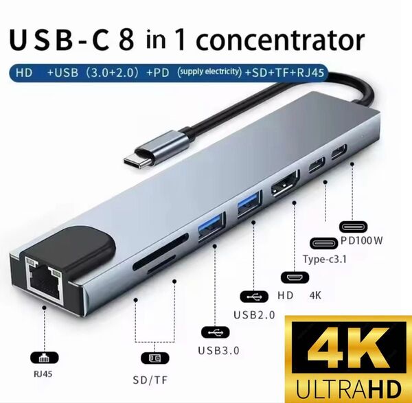 ドッキングステーション USB-C TYPE C 有線LAN HDMI USBハブ microSD カードリーダードック07301