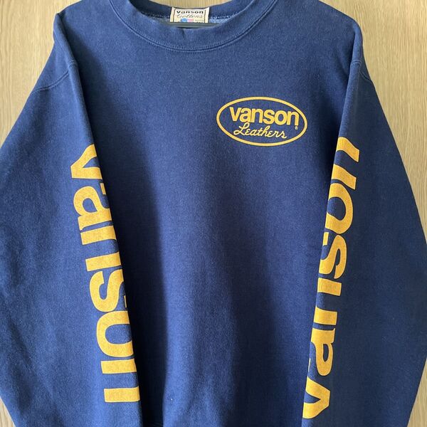 【価格相談歓迎】古着 Vanson バンソン トレーナー ネイビー メンズ Sサイズ スウェット 裏起毛 厚め