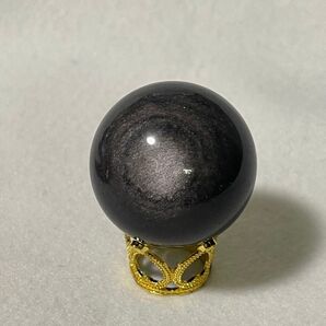 シルバーオブシリアン スフィア 3.7cm パワーストーン 黒色に銀色のシラーがとても綺麗です。