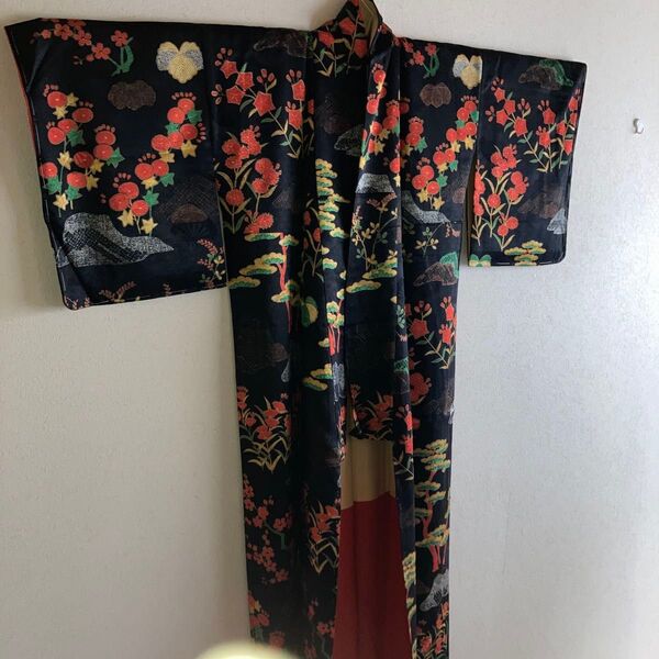付け下げ 未使用品 しつけ付き 正絹 ブラック 着物 着付け 花柄 和装 美品