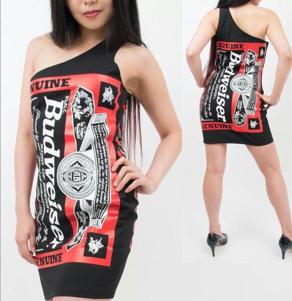 新品訳あり特価!バドワイザー ワンピース バドガール バド衣装 Budweiser Mサイズ コスプレ衣裳 ワンショルダー