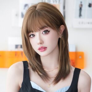 アッシュブラウン セミロングウイッグ フルウィッグ ウィッグ ロング かつら ストレート 耐熱 コスプレ