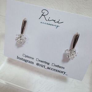 303 little beads 上品 シルバー 透明つぶつぶビーズ チタンピース ハンドメイド 大人可愛い 小ぶり