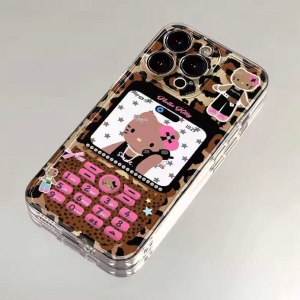 日焼けキティ iPhoneケース ギャル 平成 ガラケー風 キティ ヒョウ柄 ケース スマホケース