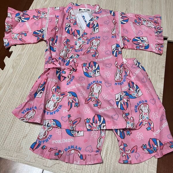 120 新品 タグ付き ポケモン 甚平 女の子 浴衣 ニンフィア ピンク