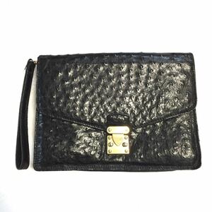 [ leak ski ] genuine article MORESCHI Ostrich second bag black clutch bag hand with strap .. bird men's Italy made postage 520 jpy 