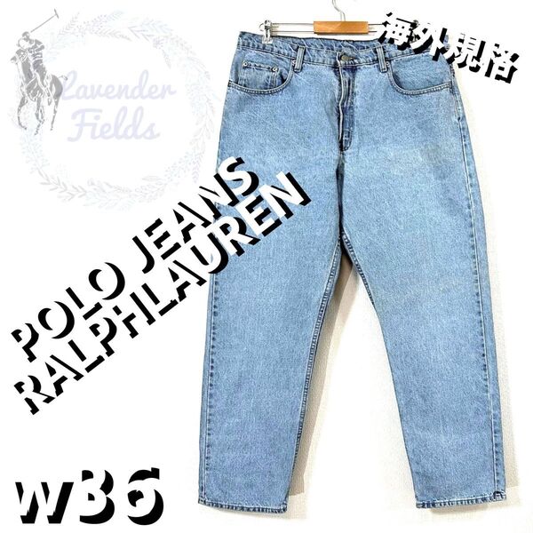 ポロジーンズラルフローレンデニムパンツPOLORALPHLAUREN大きいサイズw36レザーパッチロゴバギーP331アメリカ古着