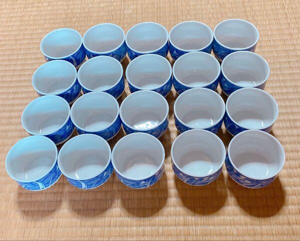 青い花模様 湯呑み 20個セット 昭和レトロ 和食器