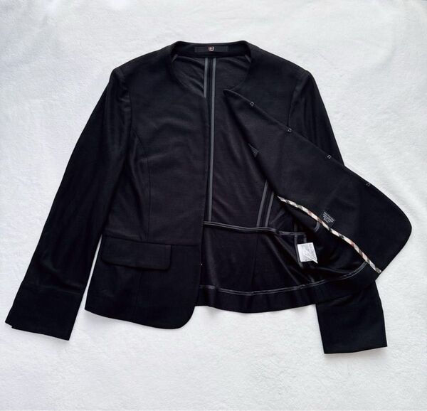 DAKS ダックス ストレッチ ジャケット ノーカラー ブラック チェック 38 ブラック