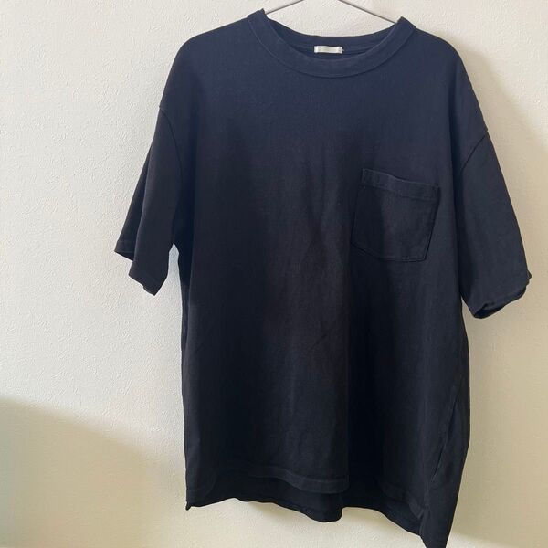 gu Tシャツ 無地 半袖 L 古着ブラック黒 胸ポケットメンズ黒無地Tシャツ