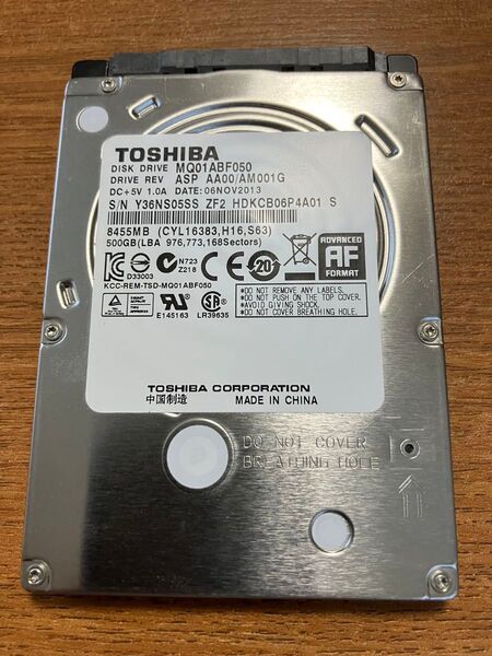 【状態注意】AVコマンド TOSHIBA 2.5インチ 内蔵HDD 500GB MQ01ABF050