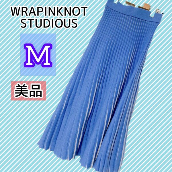 WRAPINKNOT STUDIOUS プリーツ ロング スカート 透け感 麻 ブルー ロングスカート