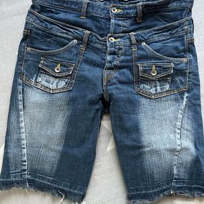 デニム ハーフパンツ 切りっぱなし ブルー